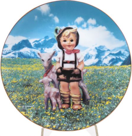 Декоративная коллекционная тарелка "Нежные Друзья: Маленький пастух". Фарфор, деколь, золочение, США, Хуммель, Danbury Mint, 1991