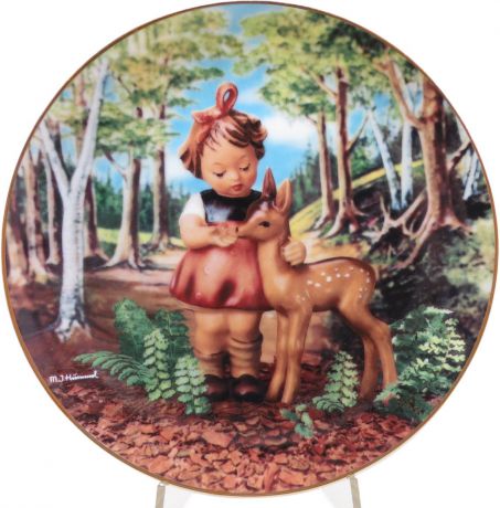 Декоративная коллекционная тарелка "Нежные Друзья: Приятели". Фарфор, деколь, золочение, США, Хуммель, Danbury Mint, 1991