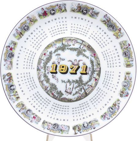 Декоративная коллекционная тарелка "Календарь 1971". Фарфор, деколь. Великобритания, Wedgwood of Etruria & Barlaston, 1971
