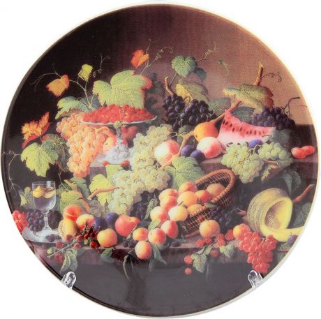 Тарелка декоративная Elan Gallery "Натюрморт с фруктами", с подставкой, цвет: красно-коричневый, диаметр 10 см