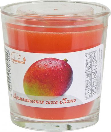 Свеча ароматизированная Chameleon "Манго", в стакане, цвет: оранжевый, 7,9 x 8,2 x 7,9 см