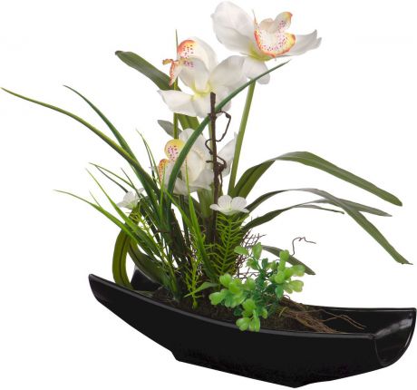 Цветы декоративные Engard "Орхидея", в ладье, цвет: черный, 28 х 7 х 33,5 см