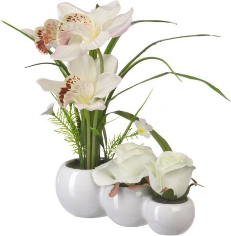 Цветы декоративные Engard "Орхидея и роза", в кашпо, 23 х 7 х 30 см
