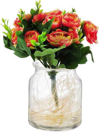 Цветы декоративные Dream Garden "Купальницы оранжевые", в стеклянной вазе