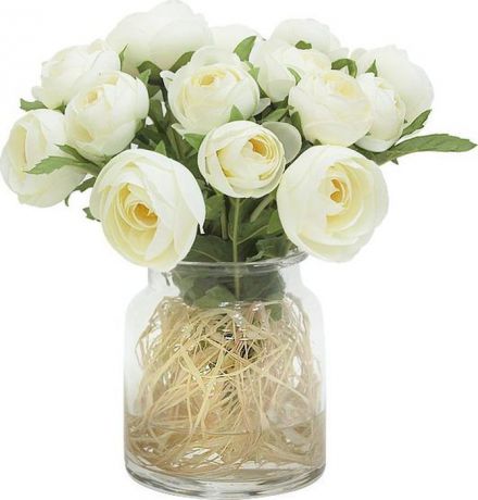 Цветы декоративные Dream Garden "Купальницы белые", в стеклянной вазе
