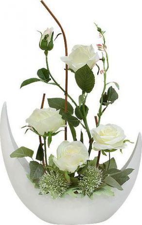 Цветы декоративные Dream Garden "Розы белые", в керамической вазе