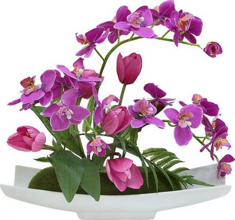 Цветы декоративные Dream Garden "Орхидея сиреневая c тюльпанами", на подставке