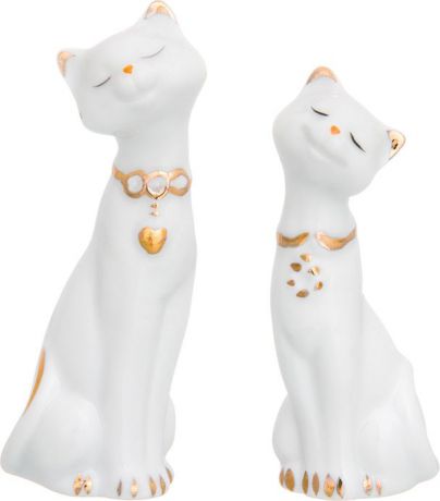 Фигурка декоративная Elan Gallery "Пара кошек", цвет: белый, золотистый, 7 х 3,5 х 10 см, 2 шт
