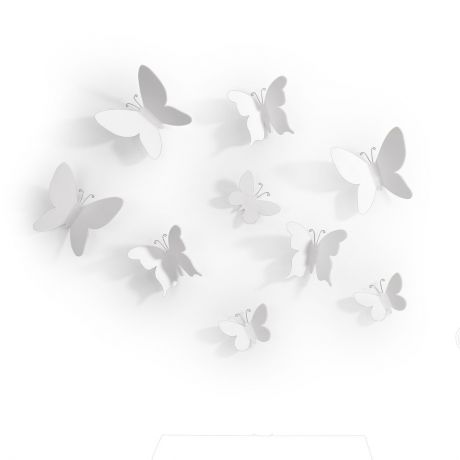 Декоративное украшение Umbra "Mariposa", настенное, цвет: белый, 9 шт