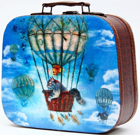 Шкатулка декоративная Magic Home "Кот на воздушном шаре", цвет: синий, 25 х 20,5 х 9 см