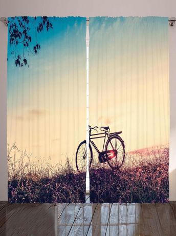 Комплект фотоштор Magic Lady "Прогулка на велосипеде по августовскому лугу на закате дня", на ленте, высота 265 см. шсг_8983