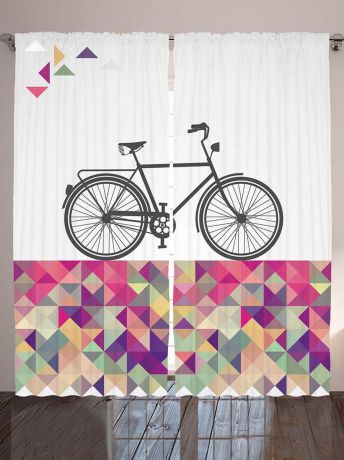Комплект фотоштор Magic Lady "Серый велосипед на разноцветной плитке", на ленте, высота 265 см. шсг_9012