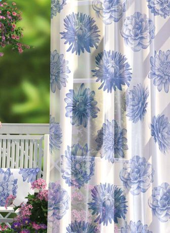 Комплект штор Волшебная ночь "Summer Garden", на ленте, цвет: синий, белый.высота 270 см, 2 шт