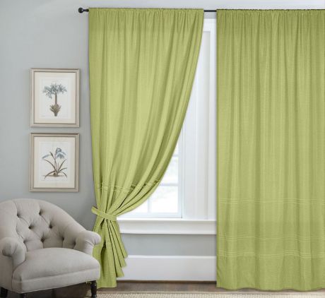 Комплект штор ТД Текстиль "Мережка", на ленте, цвет: светло-зеленый, высота 250 см. 6270