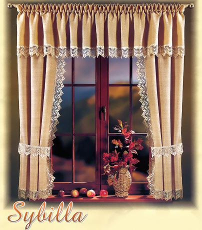 Комплект штор для кухни "Sybilla", на кулиске, цвет: бежевый, высота 170 см