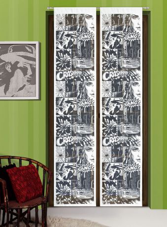 Гардина-панно "Komiks", на кулиске, цвет: белый, черный, высота 240 см