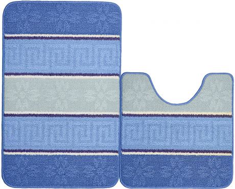 Набор ковриков для ванной комнаты "Kamalak Tekstil", цвет: синий, 2 шт. УКВ-1021