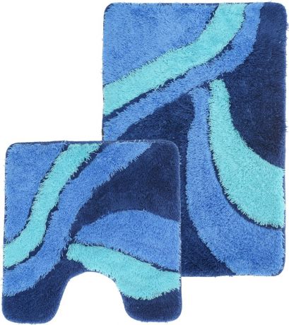Набор ковриков для ванной Iddis "Attika", цвет: синий, 50 х 80 см, 50 х 50 см, 2 шт