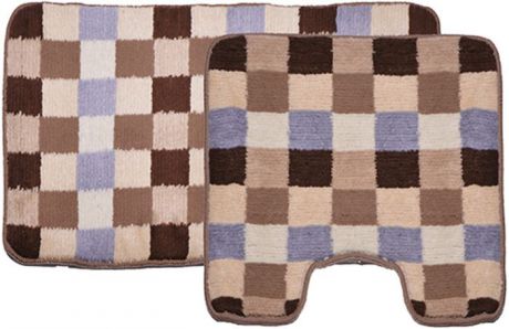 Комплект ковриков для ванной Dasch "Клетка", цвет: бежевый, коричневый, 2 шт