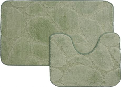 Набор ковриков для ванной MAC Carpet "Рома. Камни", цвет: светло-зеленый, 60 х 100 см, 50 х 60 см, 2 шт