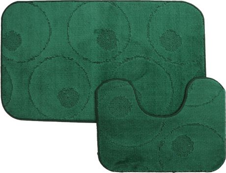 Набор ковриков для ванной MAC Carpet "Рома. Круги", цвет: темно-зеленый, 60 х 100 см, 50 х 60 см, 2 шт
