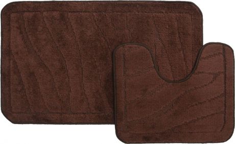 Набор ковриков для ванной MAC Carpet "Рома. Линии", цвет: темно-коричневый, 60 х 100 см, 50 х 60 см, 2 шт