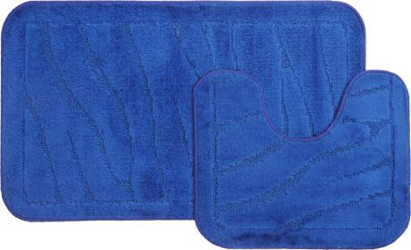 Набор ковриков для ванной MAC Carpet "Рома. Линии", цвет: темно-синий, 60 х 100 см, 50 х 60 см, 2 шт