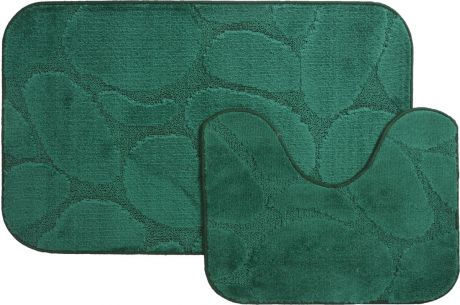 Набор ковриков для ванной MAC Carpet "Рома. Камни", цвет: темно-зеленый, 60 х 100 см, 50 х 60 см, 2 шт