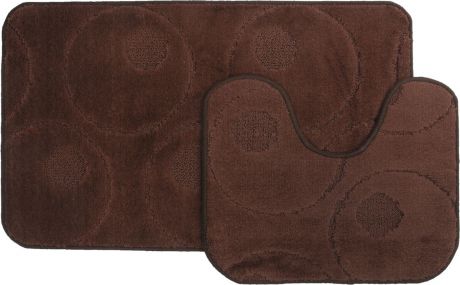 Набор ковриков для ванной MAC Carpet "Рома. Круги", цвет: темно-коричневый, 60 х 100 см, 50 х 60 см, 2 шт