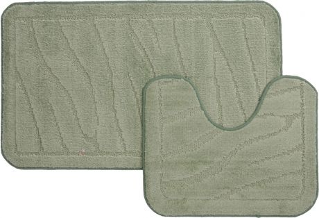Набор ковриков для ванной MAC Carpet "Рома. Линии", цвет: светло-зеленый, 60 х 100 см, 50 х 60 см, 2 шт