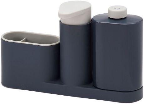 Органайзер для раковины Joseph Joseph "SinkBase Plus", с дозатором для мыла и бутылочкой, цвет: серый