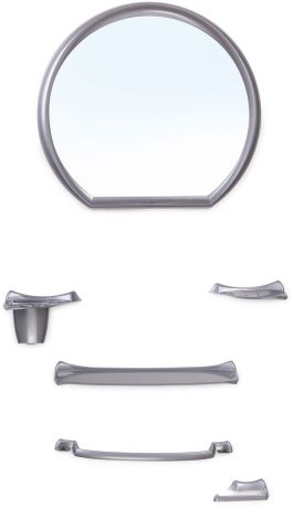 Зеркало для ванной комнаты Berossi "Verona", с аксессуарами, цвет: металлик, 7 предметов