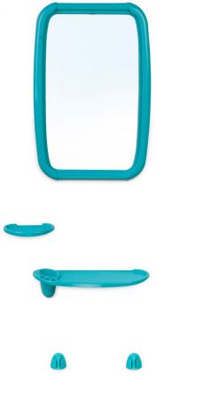 Зеркало для ванной комнаты Berossi "Optima", с аксессуарами, цвет: бирюза, 6 предметов