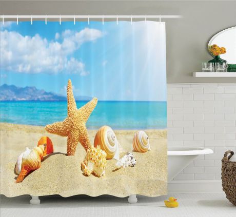 Штора для ванной комнаты Magic Lady "Ракушки на пляже", 180 х 200 см