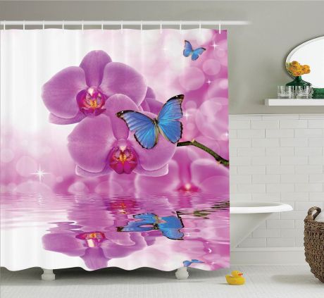 Штора для ванной комнаты Magic Lady "Бабочки на цветах орхидеи", 180 х 200 см