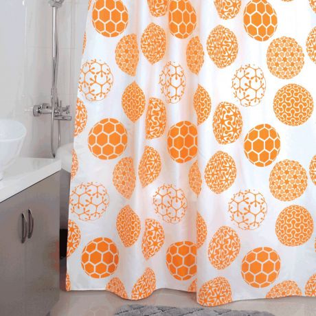 Штора для ванной Milardo "Orange Dots", цвет: оранжевый, 180 x 200 см