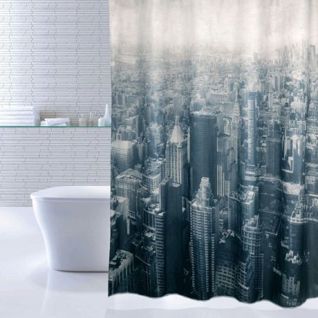 Штора для ванной Iddis "Megapolis", цвет: белый, черный, 180 x 200 см