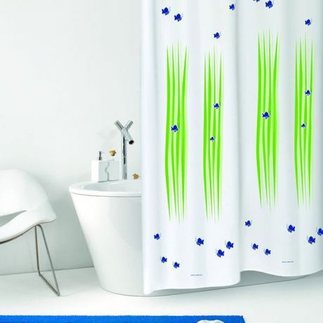 Штора для ванной Bacchetta "Alghe", цвет: белый, зеленый, 180 х 200 см
