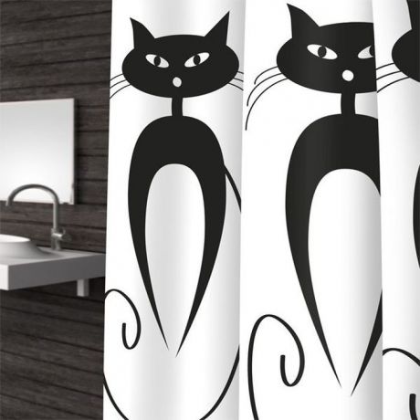 Штора для ванной Bacchetta "Cats", цвет: белый, черный, 180 х 200 см