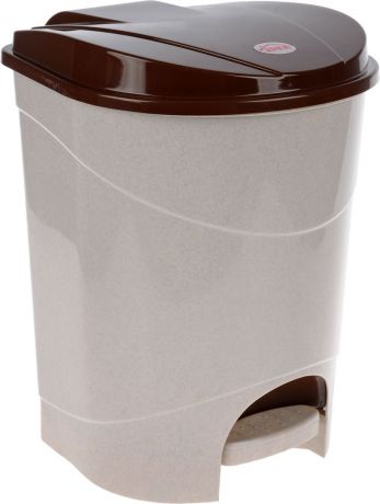 Контейнер для мусора "Idea", с педалью, цвет: бежевый, коричневый, 19 л