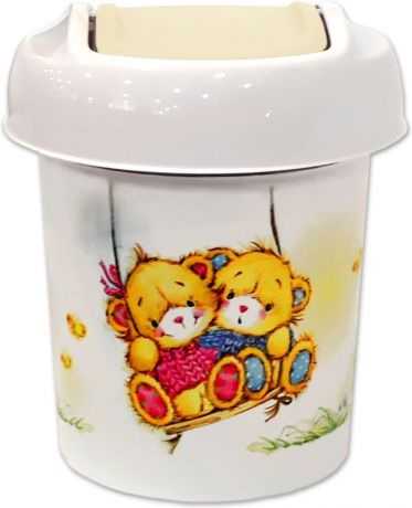 Корзина для мусора Little Angel "Bears", цвет: слоновая кость, 1 л