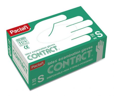 Перчатки латексные Paclan "Contact", 100 шт. Размер S