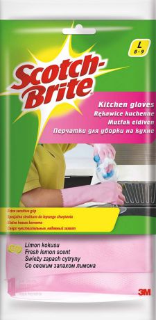 Перчатки для работы на кухне "Scotch-Brite", цвет: розовый. Размер L