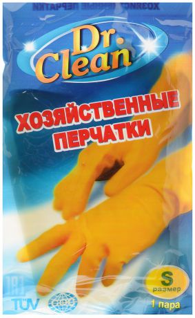 Перчатки хозяйственные "Dr. Clean", цвет: желтый. Размер S