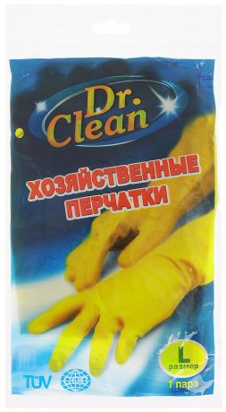 Перчатки хозяйственные "Dr. Clean", цвет: желтый. Размер L