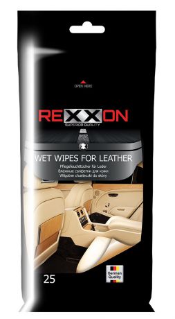 Салфетки влажные "Rexxon" для кожаных поверхностей автомобиля, 25 шт