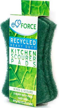Кухонная губка "EcoForce", для сильных загрязнений, цвет: зеленый, 3 шт