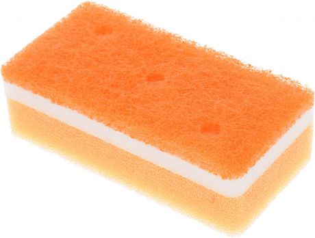 Губка OHE / для для ванной, трехслойная, верхний слой средней жесткости, 14,5 х 7,5 х 4,5 см, арт. 679513, оранжевый