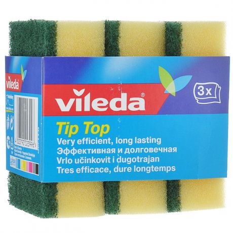 Набор губок для посуды Vileda "Тип-Топ", цвет: желтый, зеленый, 3 шт