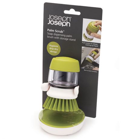 Щетка Joseph Joseph "Palm Scrub", с дозатором моющего средства, цвет: зеленый, 9 см х 7 см